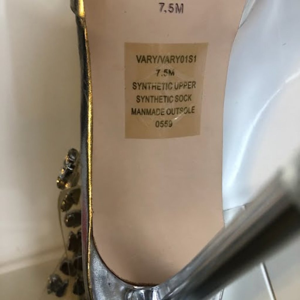 New STEVE MADDEN Vary Clear & Silver Rhinestone Ankle Strap Stiletto Pumps 7.5 - Picture 6 of 6